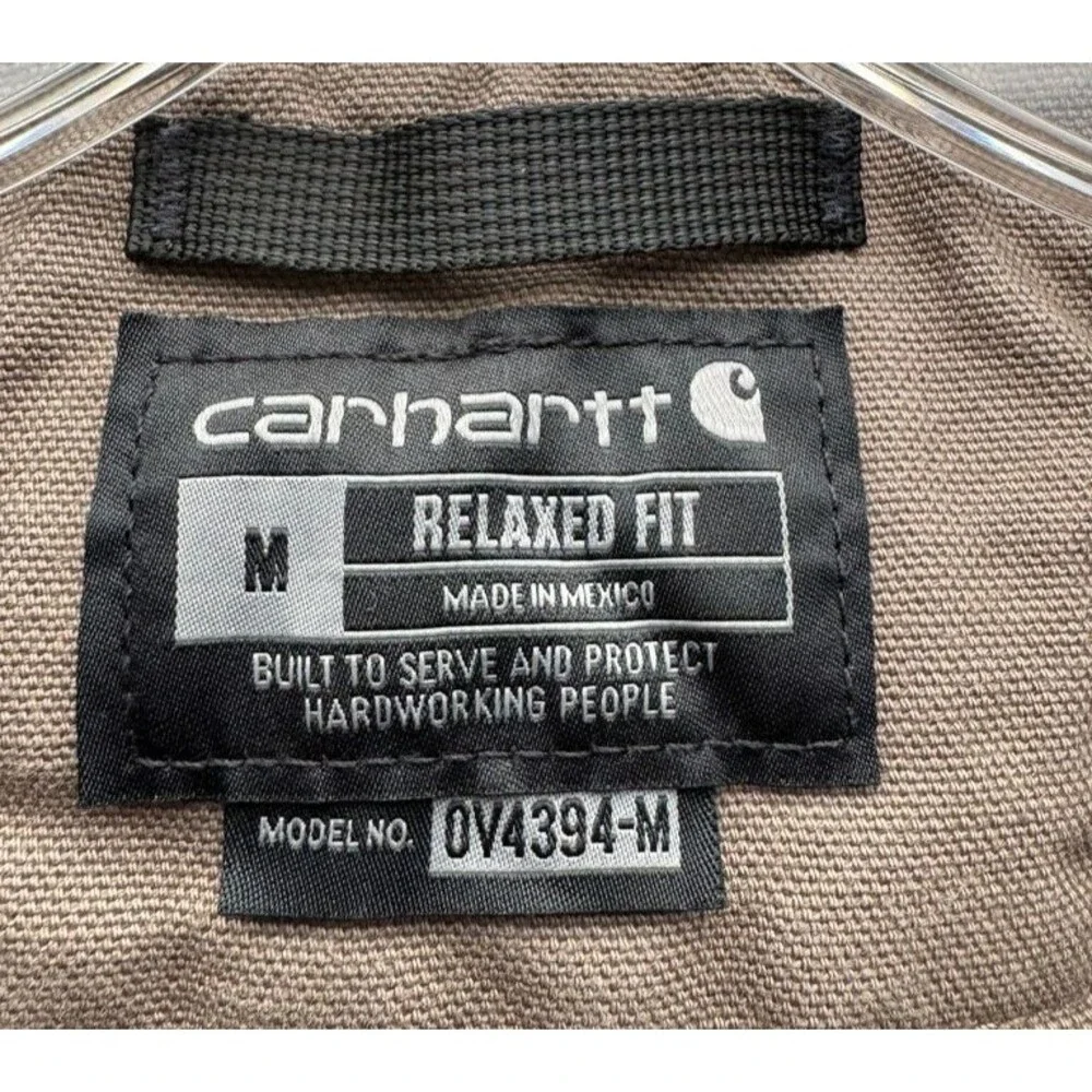Carhartt Mens M Grey Fleece Lined V-Neck Canvas Vest Utility Workwear Farmcore